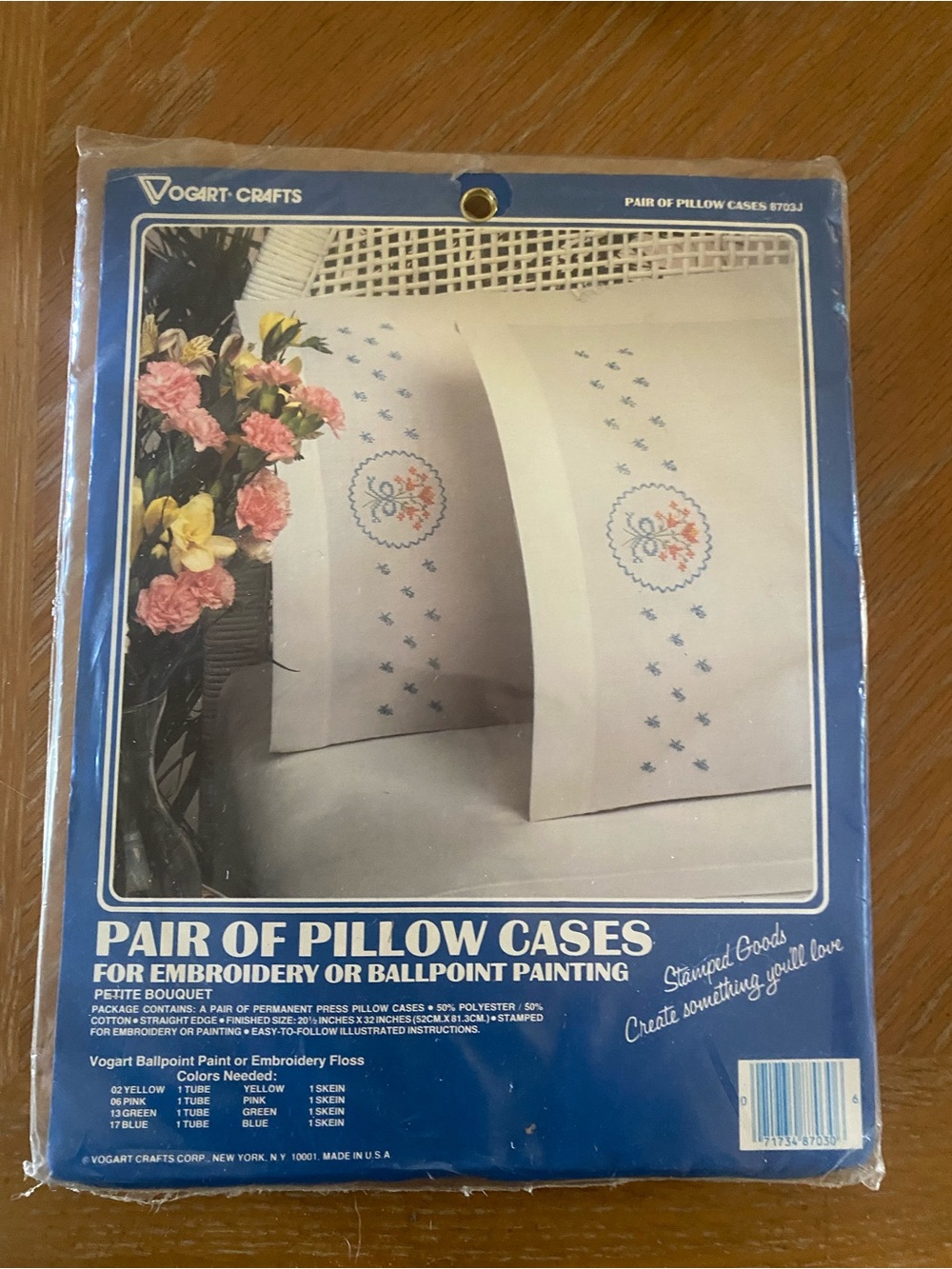 Vogart Crafts Embroidery Pillowcase Pair - White with Blue Text